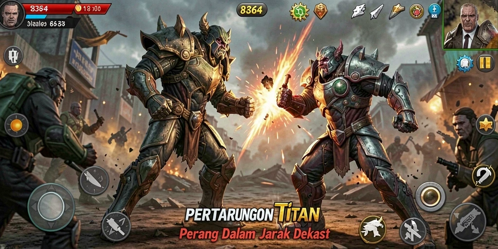 Tangkapan layar pertarungan seru di 8364 dengan karakter yang sedang bertarung.
