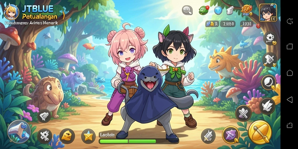 Tampilan gameplay <strong>JTBLUE</strong> yang menakjubkan dan penuh warna.