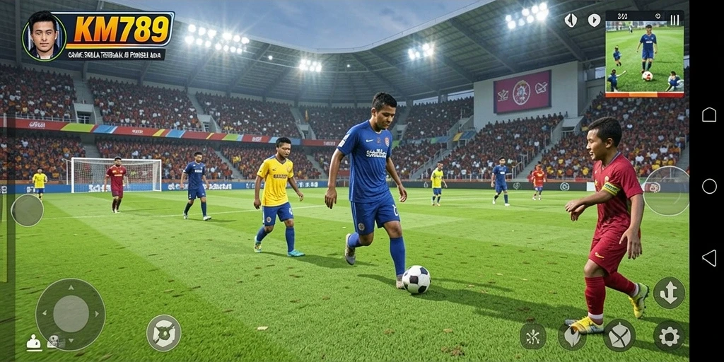 Tampilan gameplay KM789 yang menegangkan dengan aksi sepak bola seru.