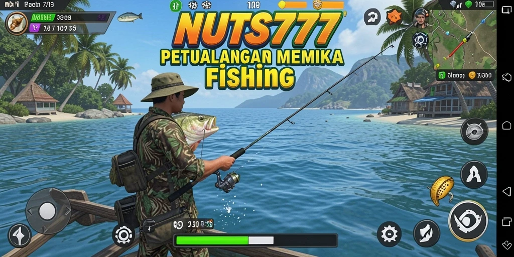 Gameplay menarik NUTS777 dengan beragam lokasi memancing yang indah.