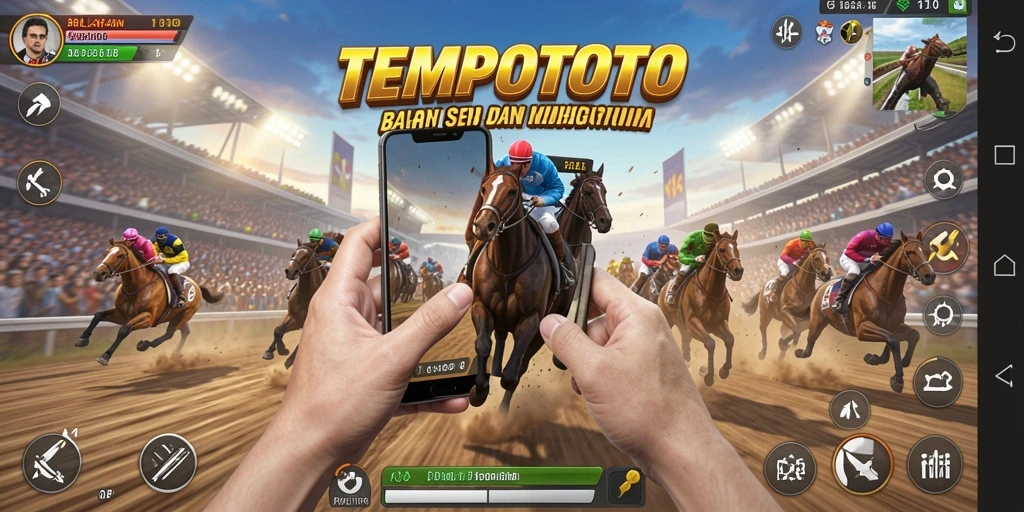 Screenshot TEMPOTOTO menunjukkan aksi balapan yang mendebarkan dan mobil berkualitas tinggi.