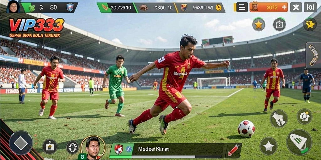 Tangkapan layar gameplay VIP333 menampilkan aksi sepak bola yang mendebarkan.